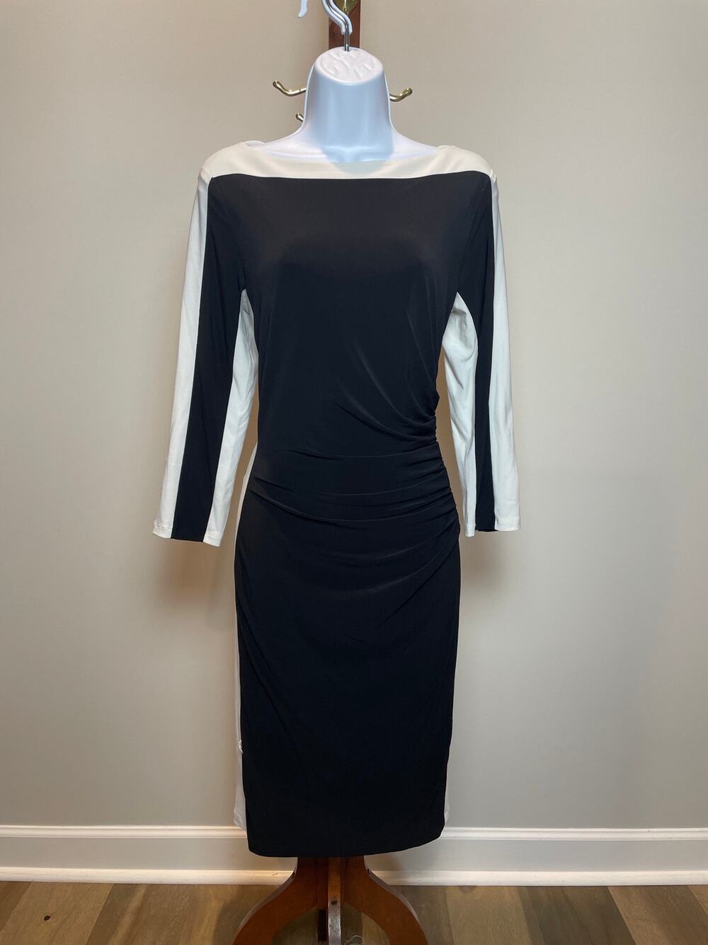 Lauren Ralph Lauren Black Stretch Dress White Trim Size 12 Classic Style